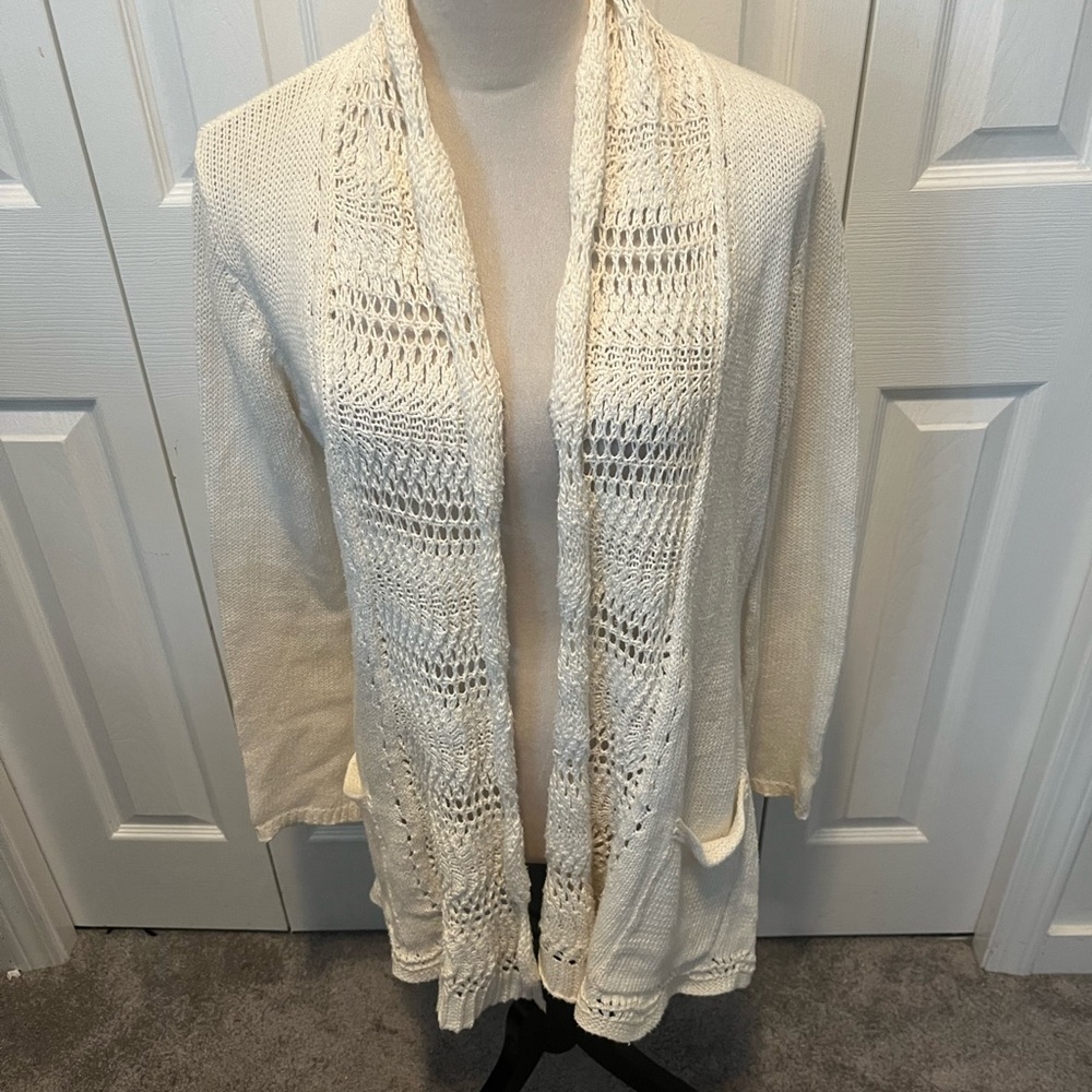 Angel of the North size M Elegant Cream Open-Front Women's Sweater